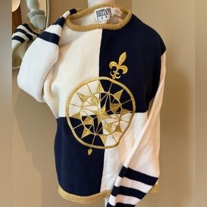 Amazing 🔥 Brittany Lane Nautical 🛥️ Boat Sweater Cotton Navy Blue Gold White XL